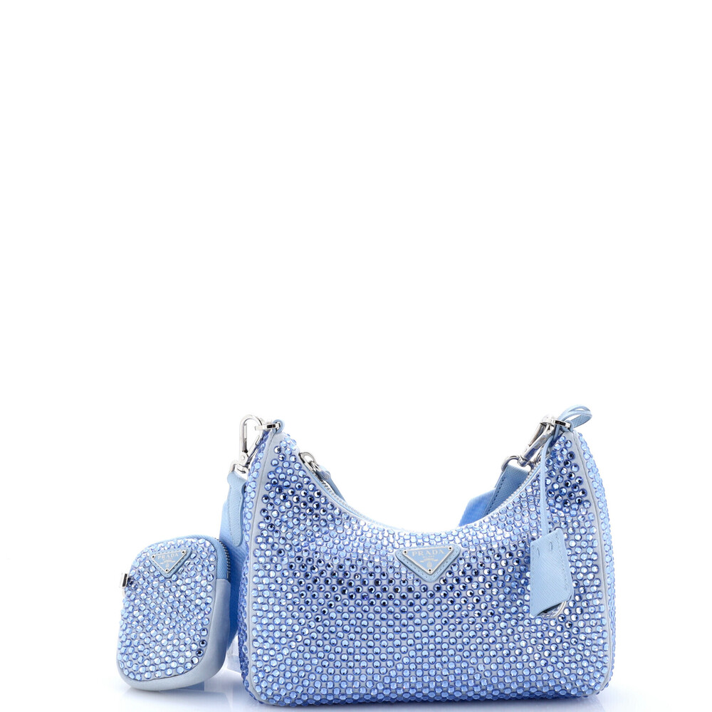 Prada Small Re-Edition 2005 Shoulder Bag Crystal Embellished Satin